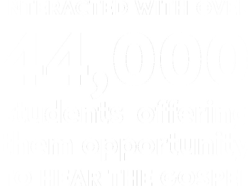 Interacted with over 43,000 students offering them opportunity to hear the gospel